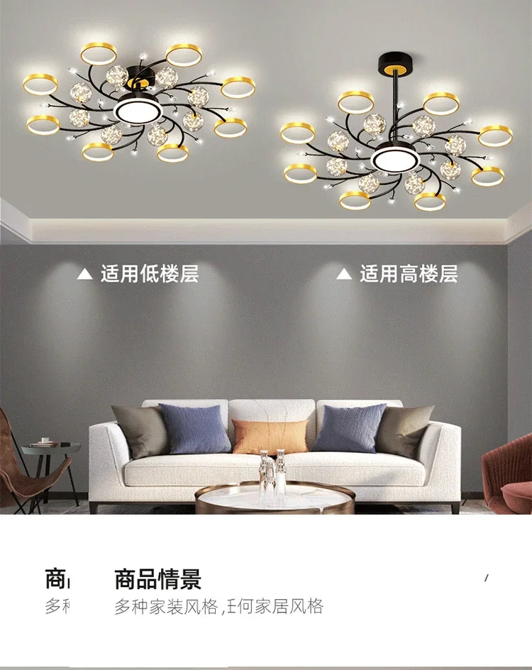 Nordic Living Room Modern Simple Atmospheric Luxury Ceiling Light Romantic Starry Sky Crystal Hall Chandelier Creative Black Art