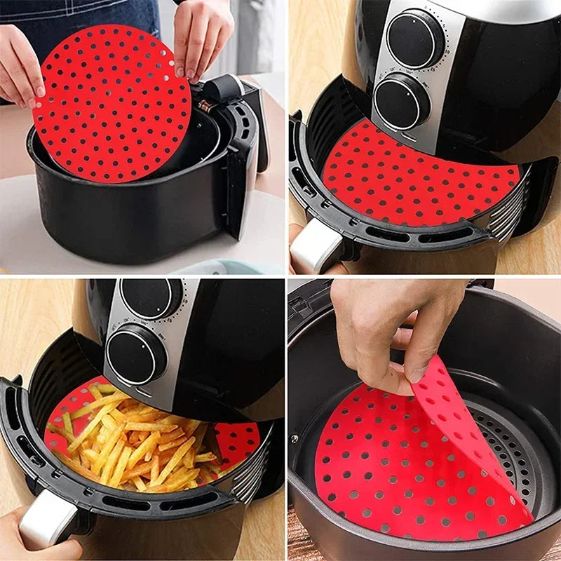 Food Grade Silicone Air Fryer Liner Non-stick Baking Mat Reusable Steamer Pad Baking Inner Liner Cooking Mat Kitchen Accessories