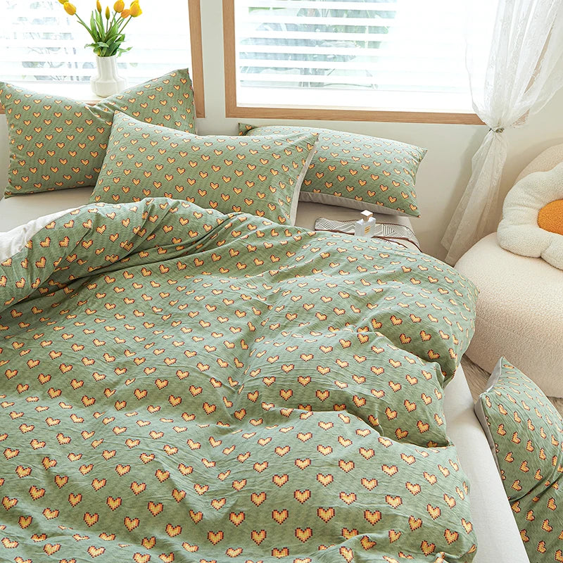 3pcs light gray Duvet Cover Set (1*Duvet Cover + 2*Pillowcase, Without Core), Fresh Flower Print Bedding Set, Soft Comfortable