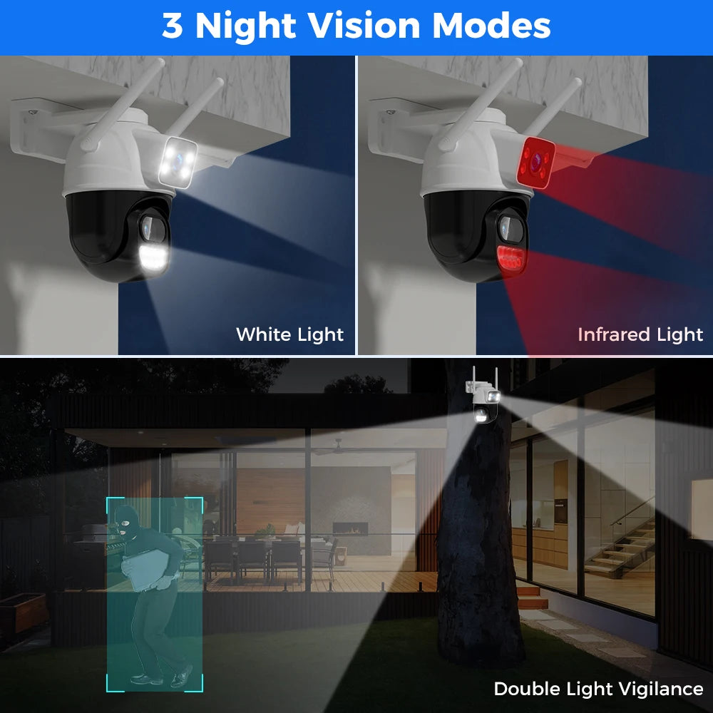 Hiseeu Wifi Surveillance Camera, Dual Lens, 4X Digital Zoom, AI Human Detect, ONVIF, Outdoor Security PTZ IP Cameras, 4K, 8MP