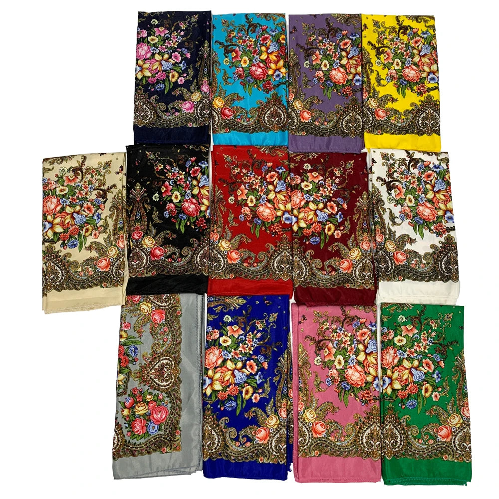 70*70cm Russian Square Scarf Women Luxury Floral Print Bandana Headband Scraves Babushka Head Wraps