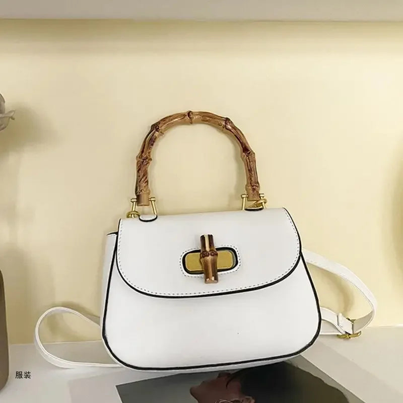 D0UD Fashion Shoulder Bag Saddle Bag Crossbody Bag with Bamboo Handle for Gatherings