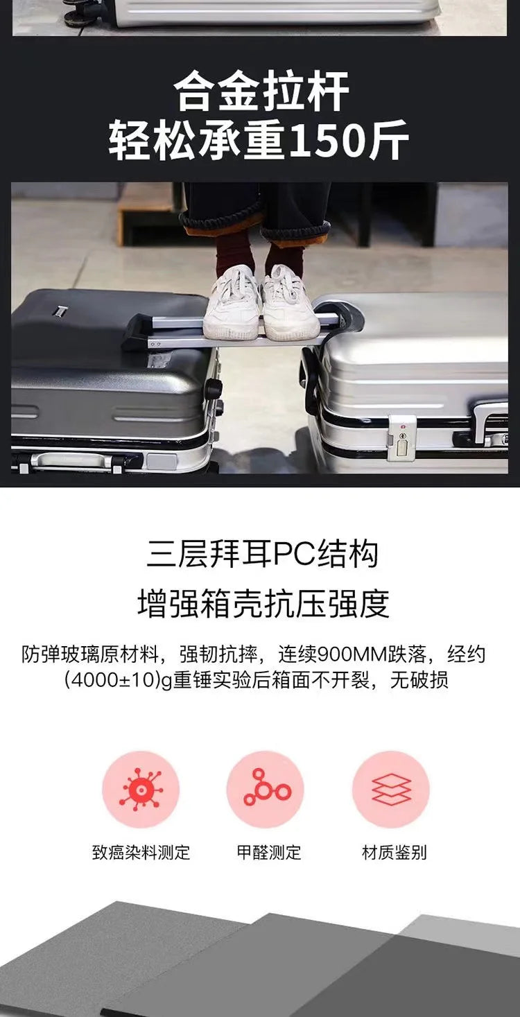 Aluminium Frame Suitcase on Wheels Business Zipper Carry-on Cabin Suitcase USB Port 28-inch Luggage Carrier Trolley Case