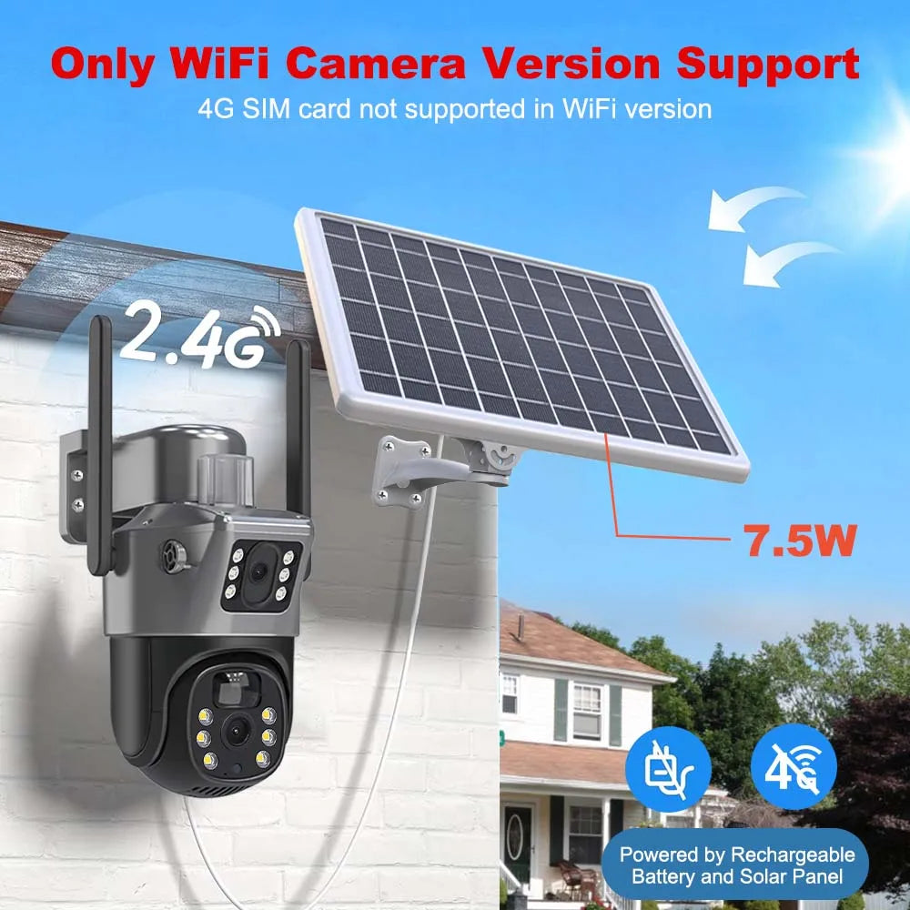 4K 8MP WiFi Solar Camera Outdoor Battery WiFi IP Cam Dual Lens Dual Screen Security-Protection Wireless Surveillance CCTV