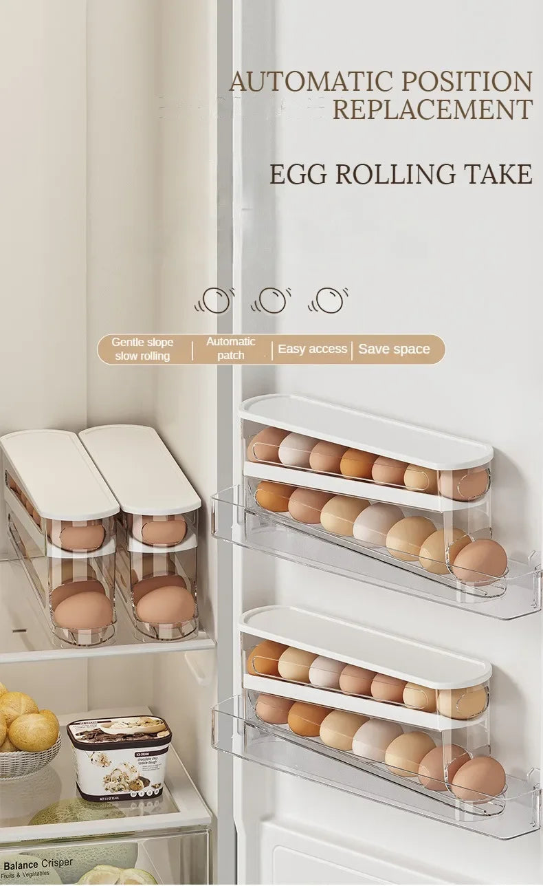 Bilayer Fridge Egg Storage Box Automatic Rolling Eggs Holder Rack Ladder Style Refrigerator Eggs Dispenser Egg Organizer Holder