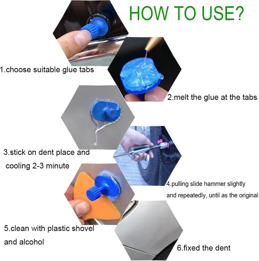 Auto Dent Repair Tools Kit Car Body Sheet Metal Paintless Bump Removal Reverse Hammer Kit Blue Tabs Set Pull Traceless Remover
