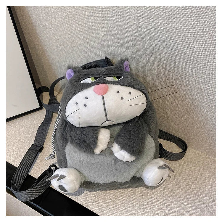 Disney Lucifer Cat Backpack Women Plush Bag Anime Cinderella Pet Plush Shoulder Bag Portable Drawstring High Capacity Girl Gift