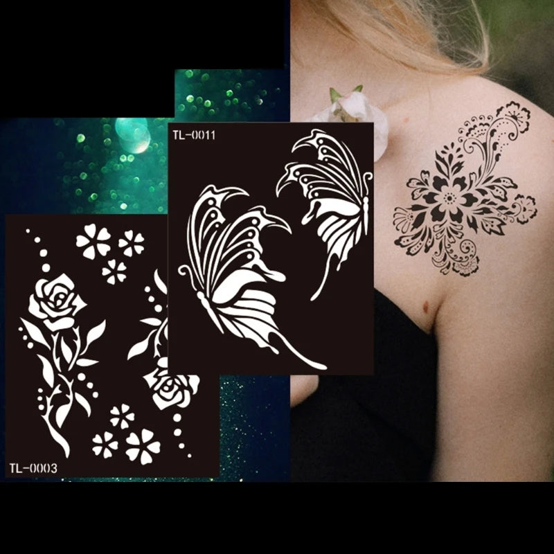 Semi Permanent Tattoos,Flower Dragon Butterfly Hennas Tattoos Stencil Temporary Tattoos Stickers for Face Paint Body Art