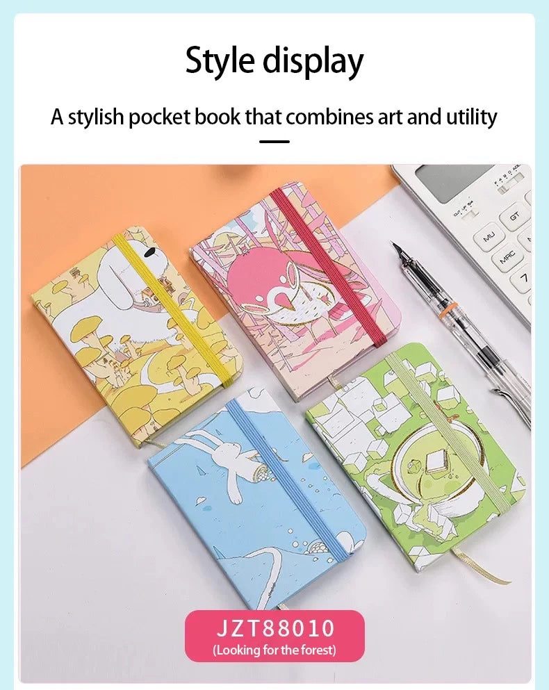 Cartoon a7 binding hardcover student Pocket This cute little notebook with hot gold and color border portable notepad
