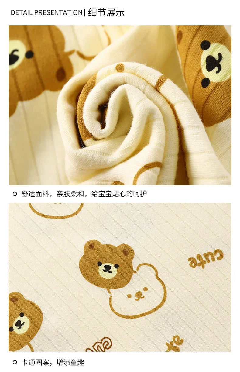 Kids Boys Girls Pure Cotton Warm Pajamas Cute Cartoon Long Sleeve T-Shirt + Pants Toddler Baby Autumn Underwear Clothing Sets