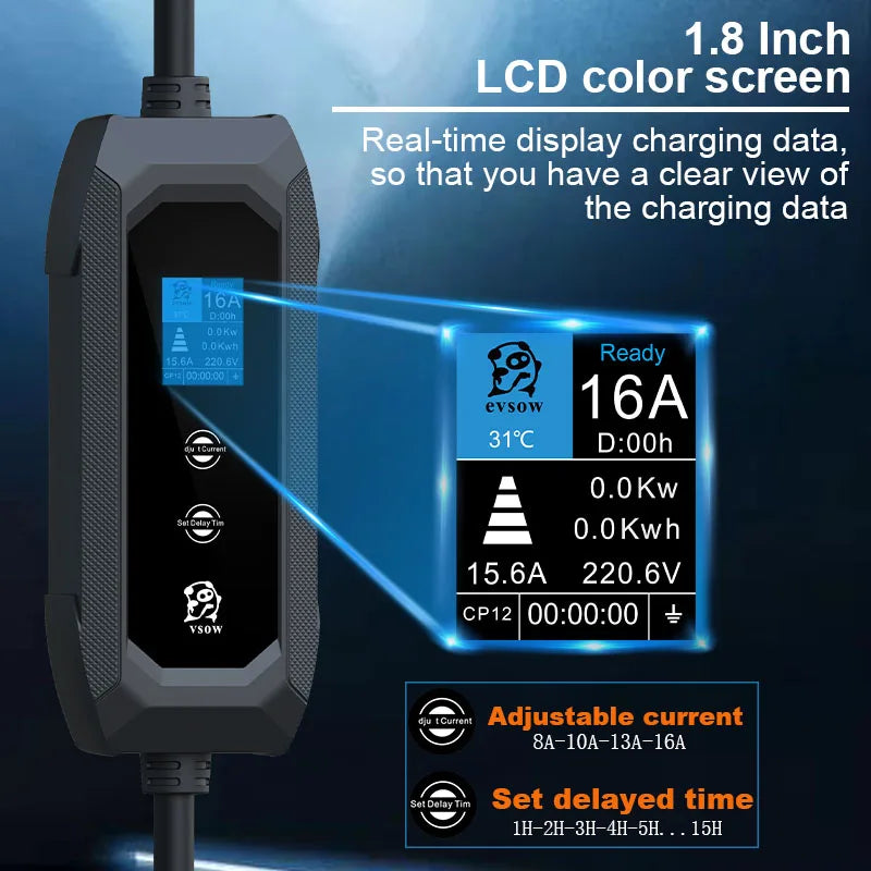 evsow Portable EV Charger TS-NACS 16A 3.5KW Electric Car Charger NACS Fast Charging Cable EVSE Charging Box For NACS Charger