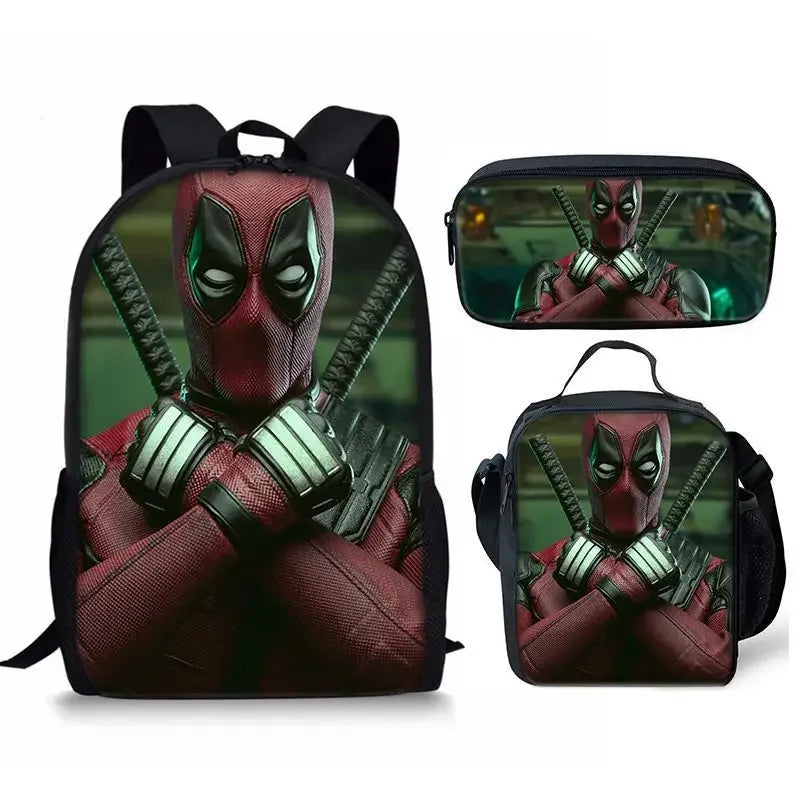 3Pcs Set Deadpools School Bags Pencil Cases Meal Bag Boys' Backpack Schools Supplies Learning Stationery Kids Customizable Gifts