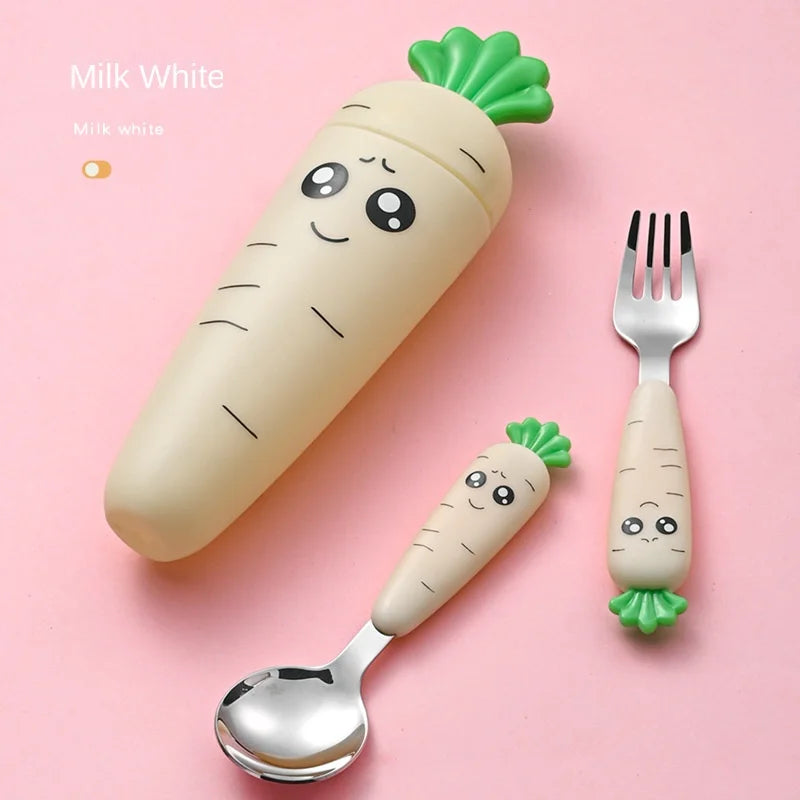 1/3PCS Baby Feeding Utensils Carrots Set Steel Spoon Fork Child Cutlery Tableware Kitchen Gadgets Cake Vegetable Fork Teaspoon