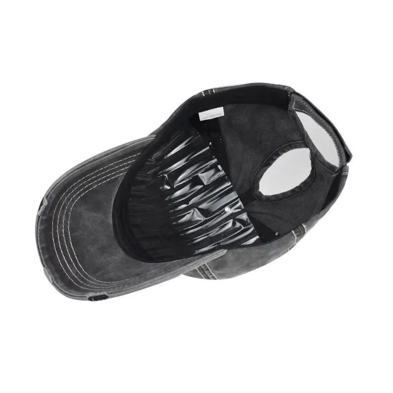Retro Fashion Y2K Pentagram Washed Denim Hole Baseball Caps Four Seasons Fishing Hat Women Men Unisex