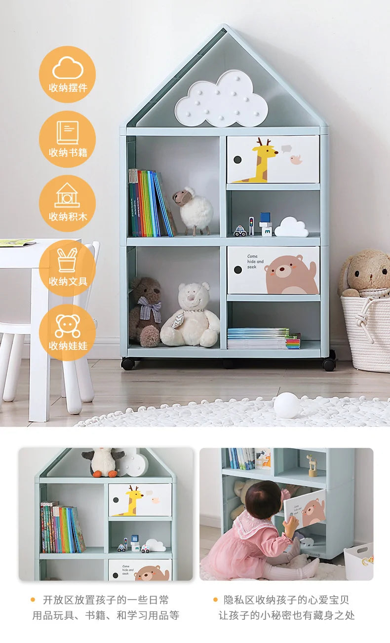 Book Cabinet Roof Shape Book Shelf Multi-layer Structure Shelf Furniture Round Corner Bookshelf For Children Universal Pulley