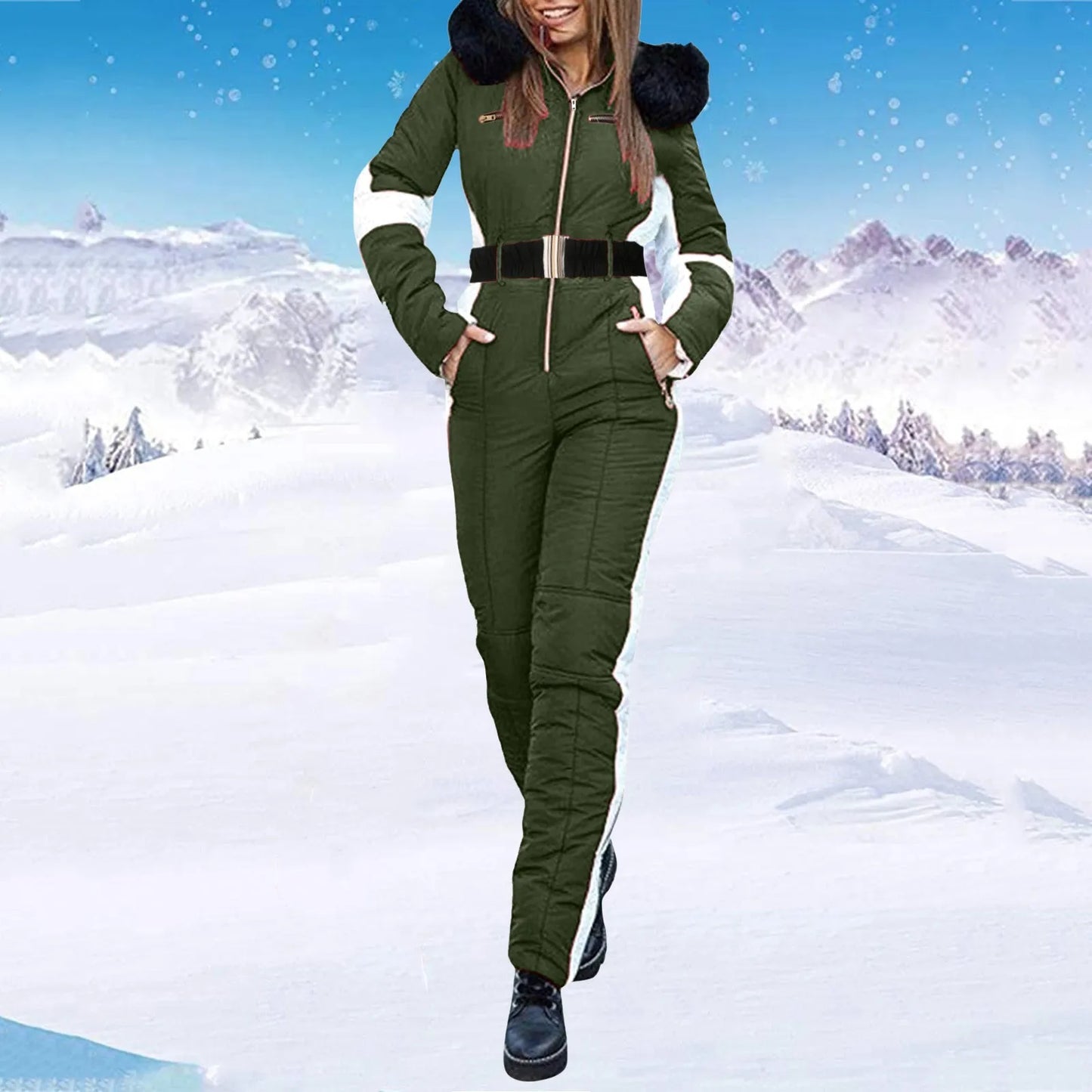 Outdoor Ski Jumpsuit Thick Winter Warm Jumpsuit Woman'S Snowboard Skisuit Outdoor Sports Skiing Pant Set Zipper Ski Suit Clothes