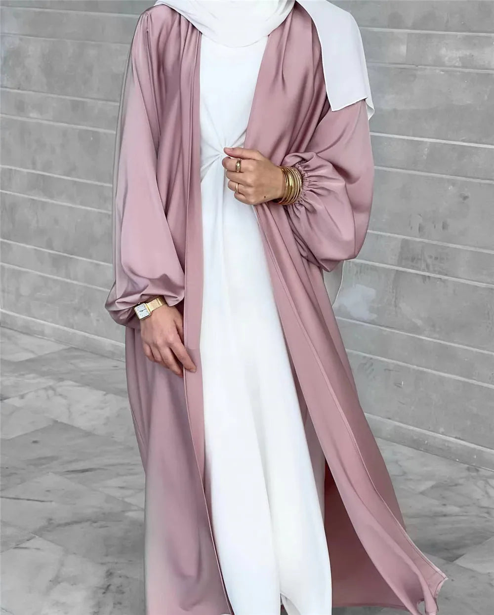 Ramadan Eid Fashion Silky Satin Muslim Abayas Robe Musulmane Abaya Cardigan Muslim Arab Worship Service Clothing Wy836