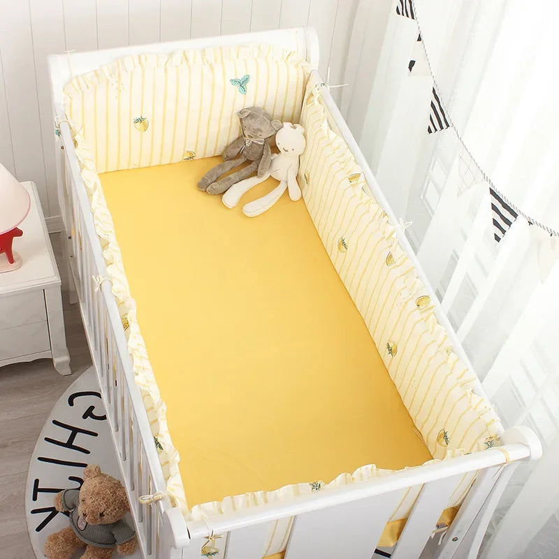 5pcs Crib Bumper Bedding Set Cotton Cute Print Sheet Cradle Side Protector Toddler Baby Room Accessories Bed Protection