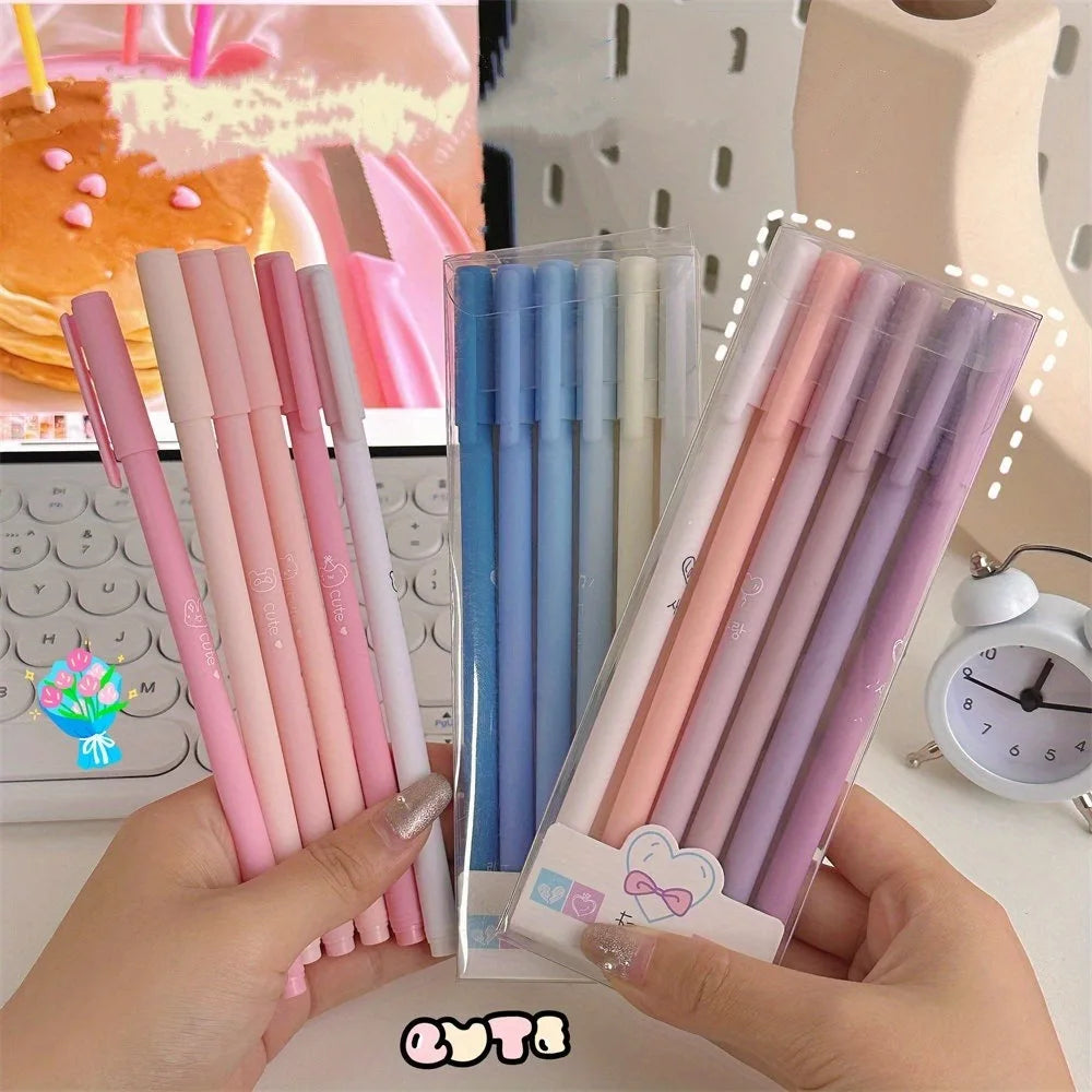 6Pcs Creative Cute Morandi Color Gel Pen Kawaii Quick Drying Student Writing Ballpoint Pen School Office Stationery Supplies