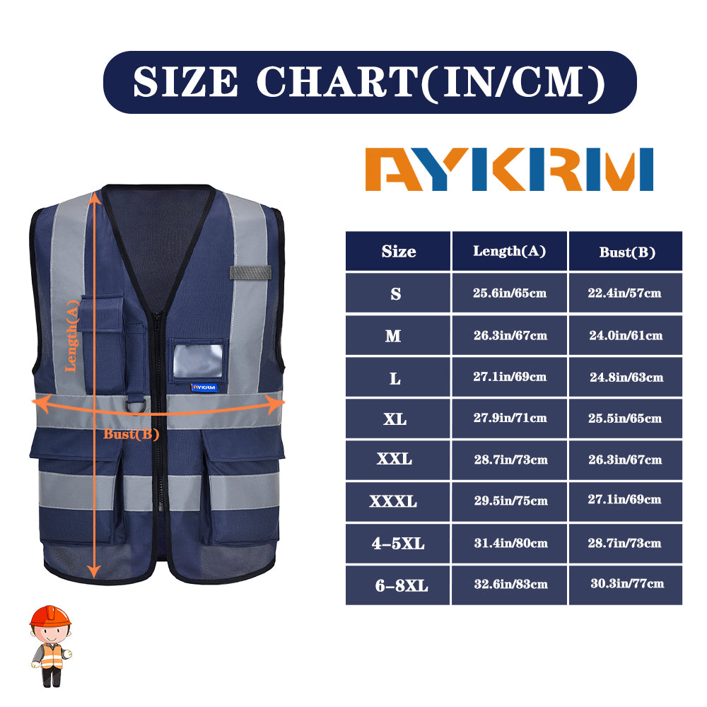 AYKRM 21 Colour (XS-8XL) Hi Vis Viz High Visibility Reflective Zip Pocket Security Waistcoats Jacket Workwear Vests