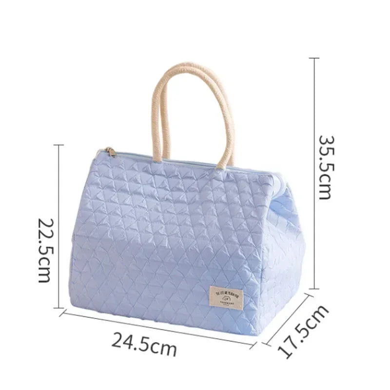 Solid Colour Women Waterproof Tote Bag Insulation Food Bag for Office Lunch Box Bag New Fashionable Simple Large Capacity