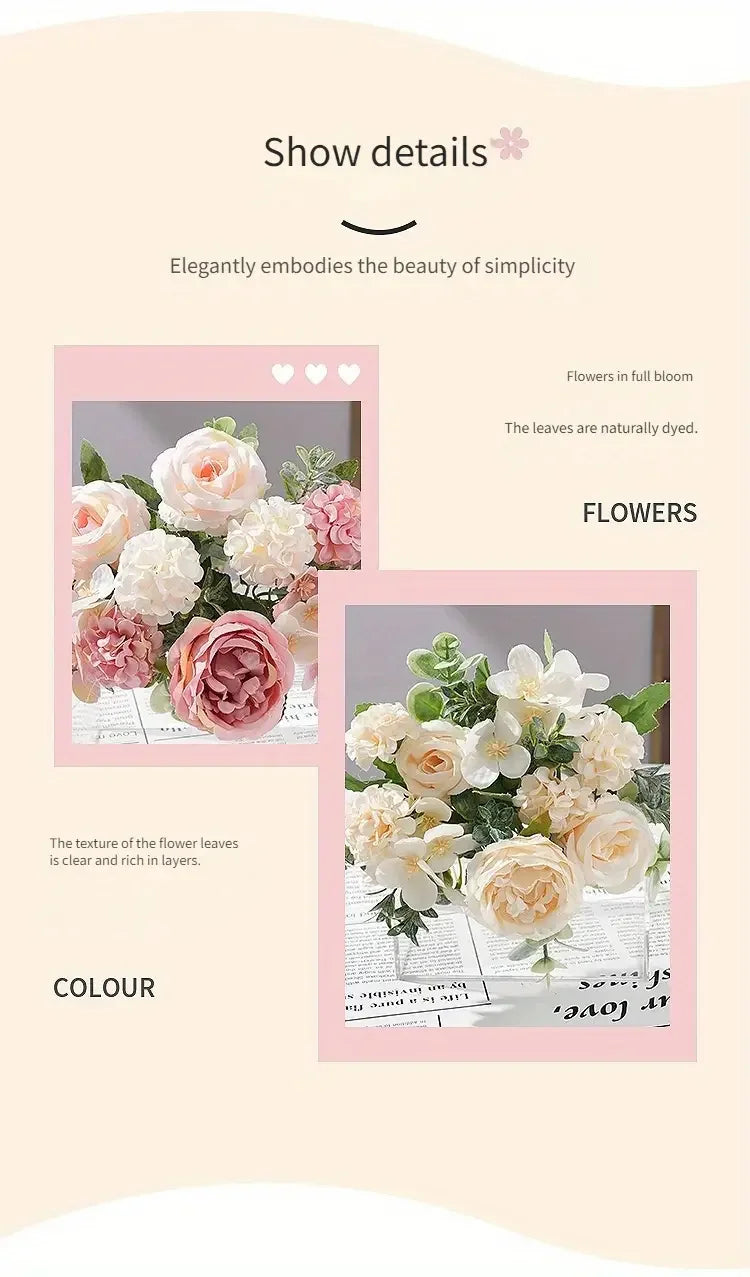 7 Heads Artificial Flowers Silk Peony Rose Hydrangea Bouquet Home Decorations Party Wedding Bride Fake Plants