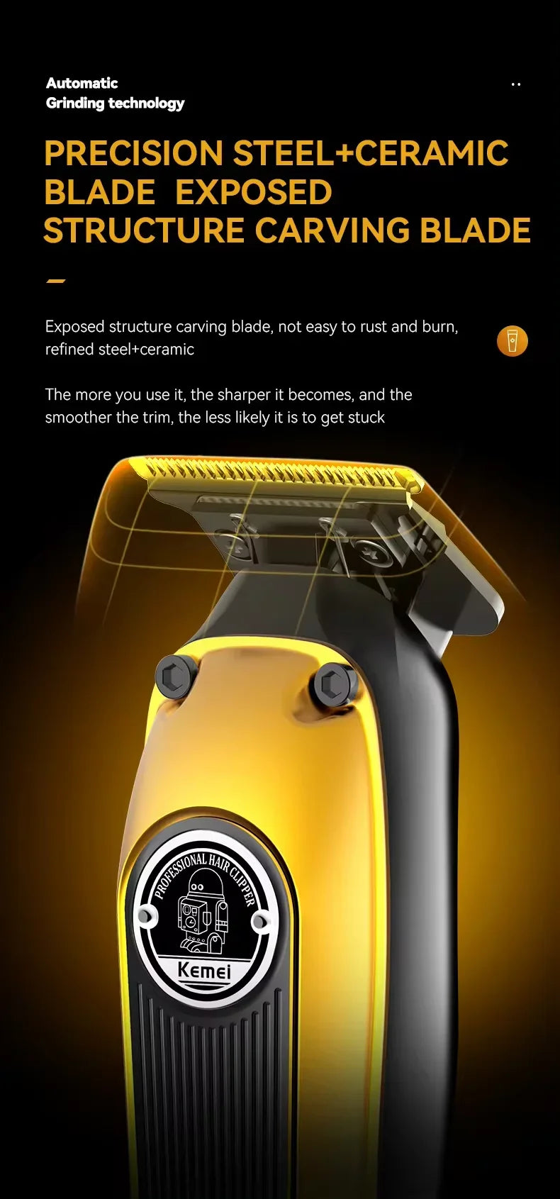 Original Kemei zero blade Professional Hair Trimmer Barber Rechargeable Electric Beard Clipper For Men Haircut Machine