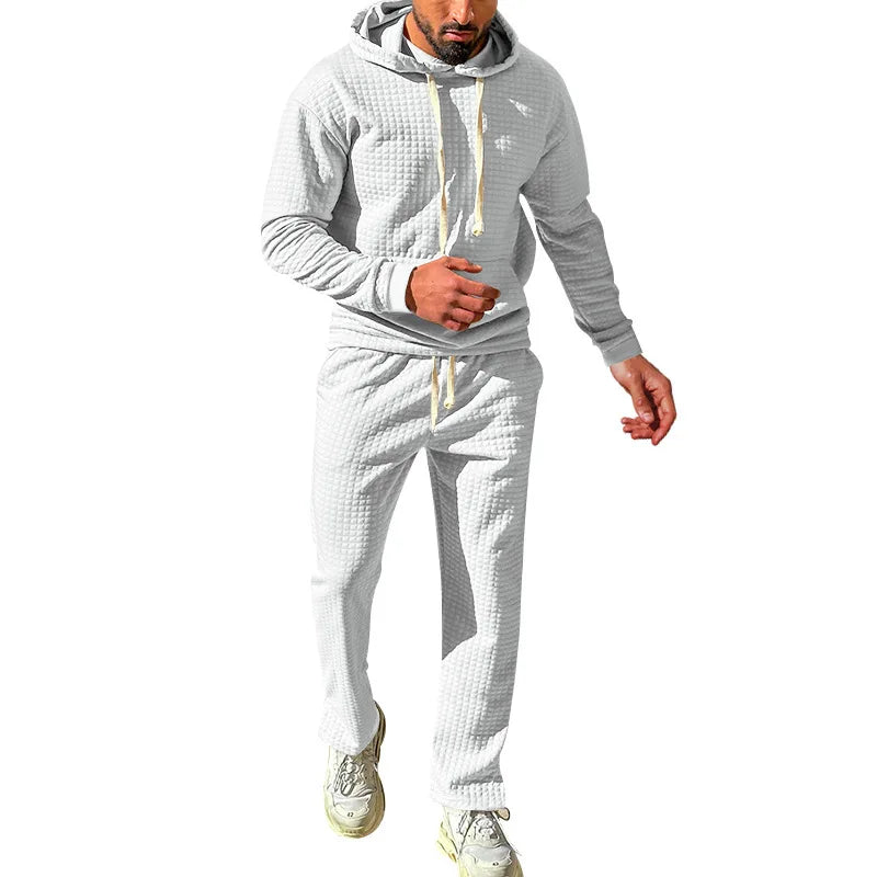 Spring and autumn men's small checkered hoodie pants men's casual sports suit