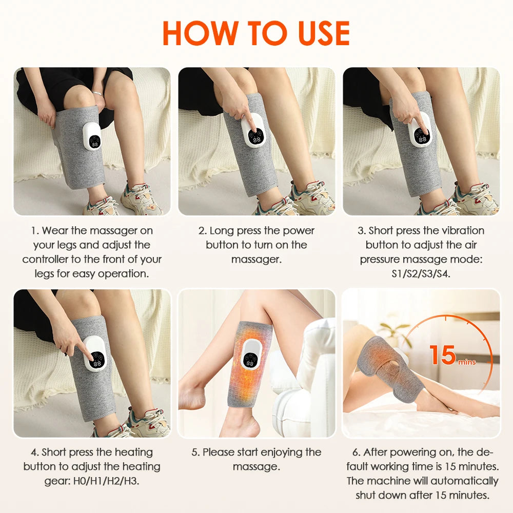 Electric Air Pressure Calf Massager Wireless Airbag Kneading Heating Foot Calf Muscle Massage Relaxation Blood Circulation