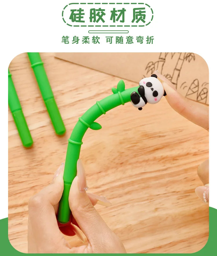 6 pcs/lot Panda Bamboo Soft Silicone Gel Pens For Writing Cute Signature Pen School Office Stationery Art Deco Gel Pens
