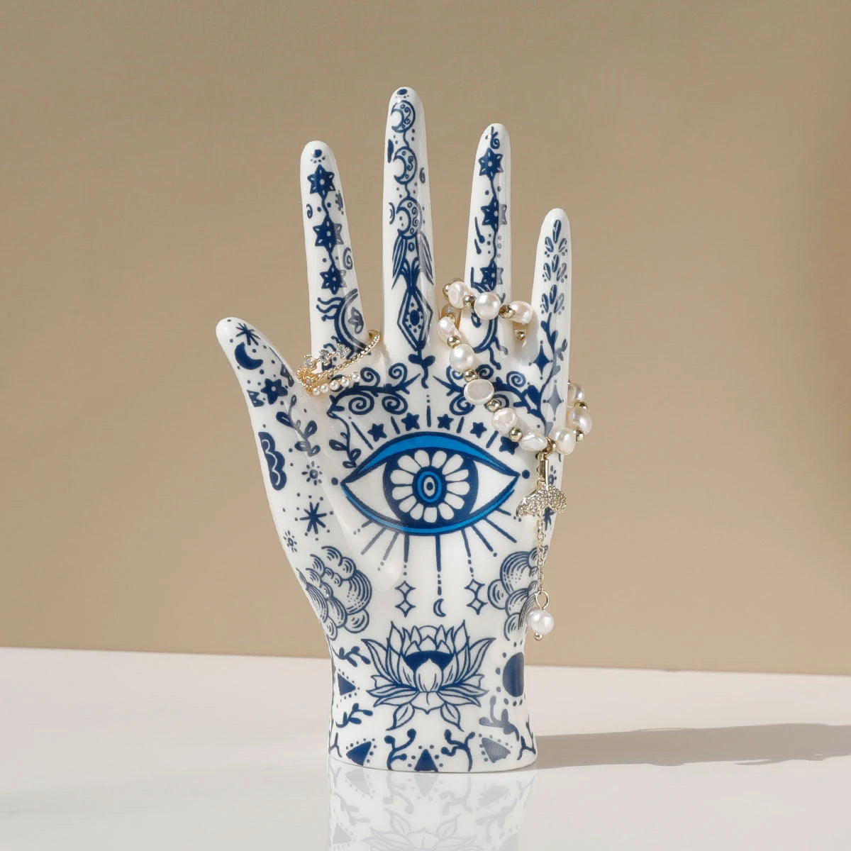 Devil's Eye of Fatima Jewelry Display Holde Ceramic Mannequin Hand Stand Designed for Necklaces, Bracelets, Rings