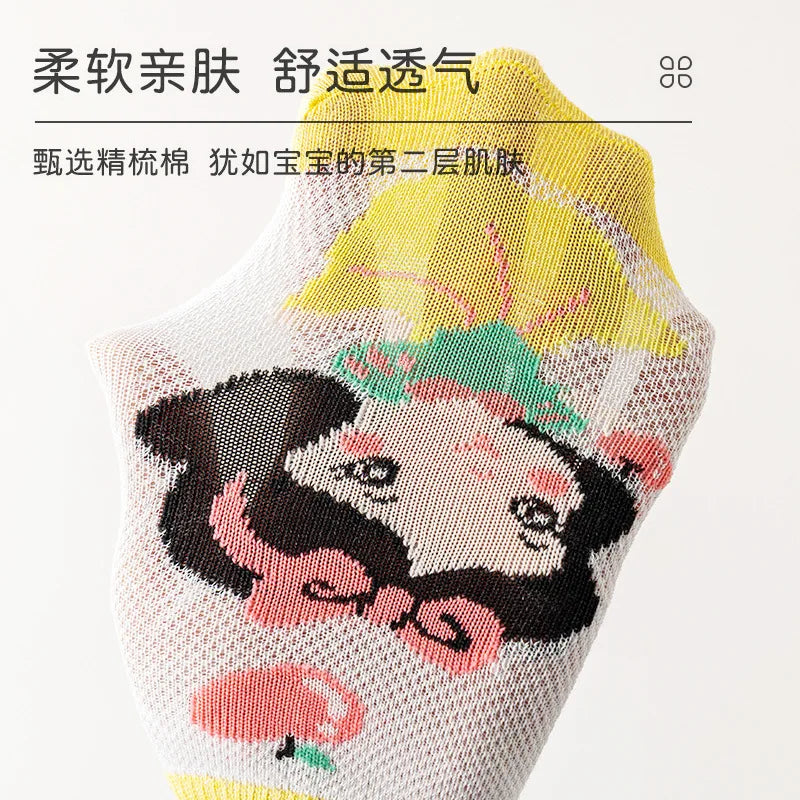 5 Pairs Disney Kids Socks Mesh Breathable Ice Thin Socks Summer Kawaii Cartoon Childrens Mid-calf Cotton Sock for Girls