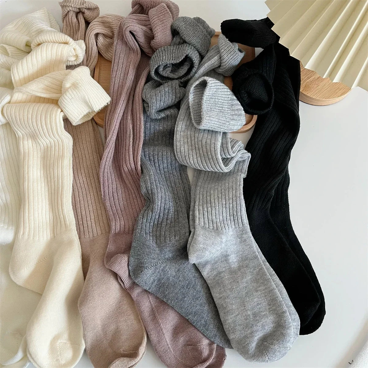 Soft Wool Long Socks Women Autumn Winter Cashmere Solid Knitted Stocking Skinny Casual Knee High Fluffy Warm Thicken Girls Socks
