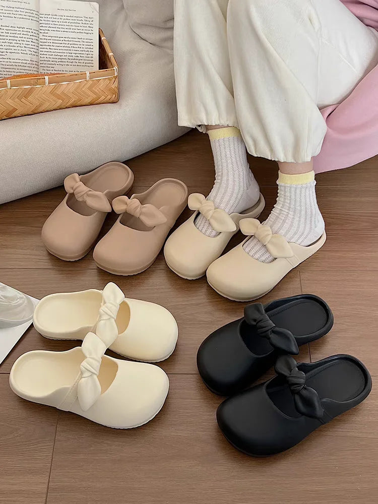 Summer Bow Knot Slipppers Platform Non-slip Outdoor Slippers Women's Sandals Comfortable Flip Flops House Shoes Ladies