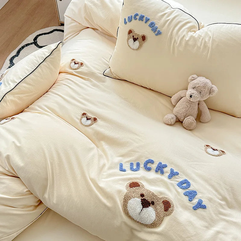 3PCS Baby Cartoon Bear Bedding Set For Newborns Soft Cotton Crib Bedding Set For Girl Bed Linen For Kid Baby Nursery Decor