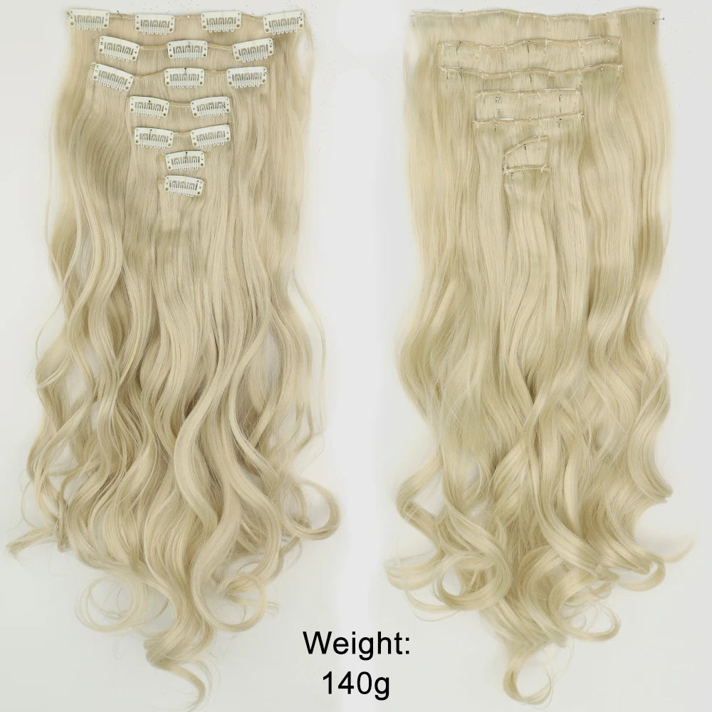 Long Straight Hairstyle 16 Clips 7Pcs/Set Hair Extensions Natural Synthetic Blonde Black Hairpieces Heat Resistant For Women