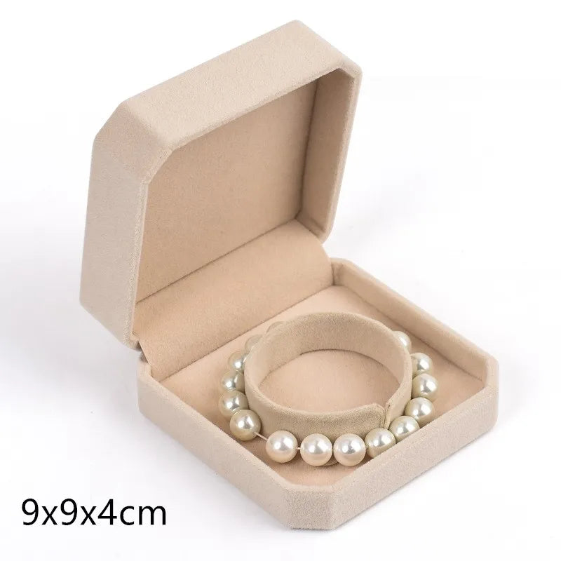 Beige Velvet Octagon Jewelry Box Necklace Pendants Bracelets Box Rings Earrings Box Jewelry Storage Display Jewelry Package Case