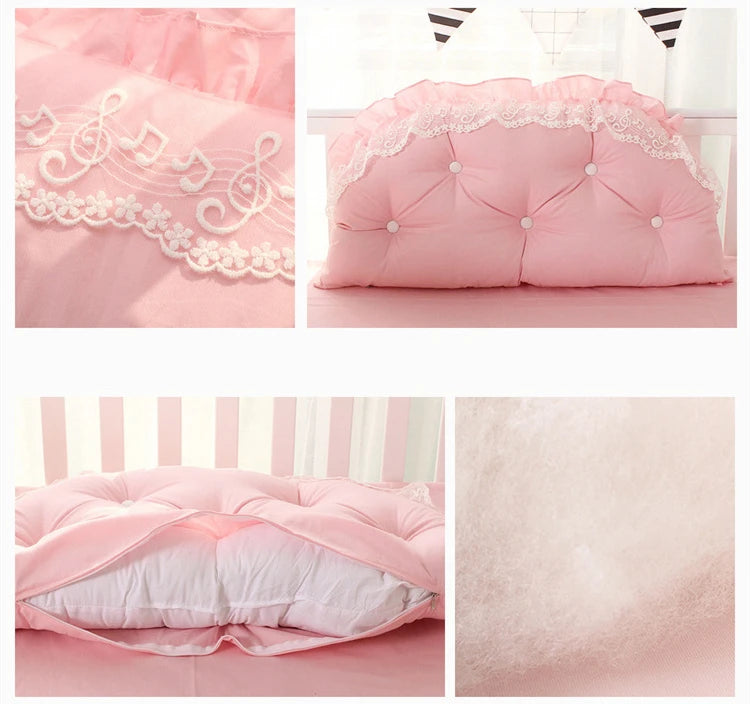 5PCS/Set Lace Crib Surround Solid Color Children's Bedding Kit Pure Cotton Thicken Baby Anti-collision Bed Bumpers Sheet