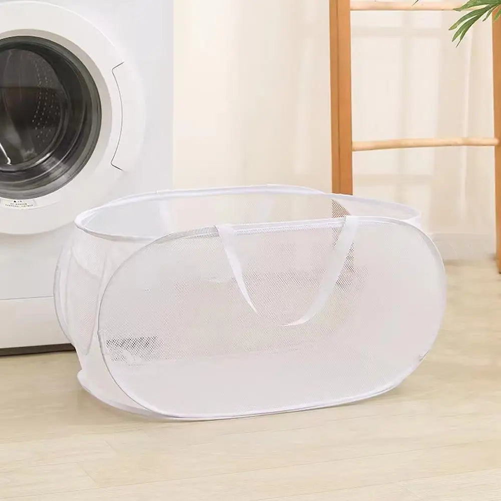 Folding Laundry Basket Organizer for Dirty Clothes Bathroom Clothes Mesh Storage Bag Household Wall Hanging Basket Frame Bucket
