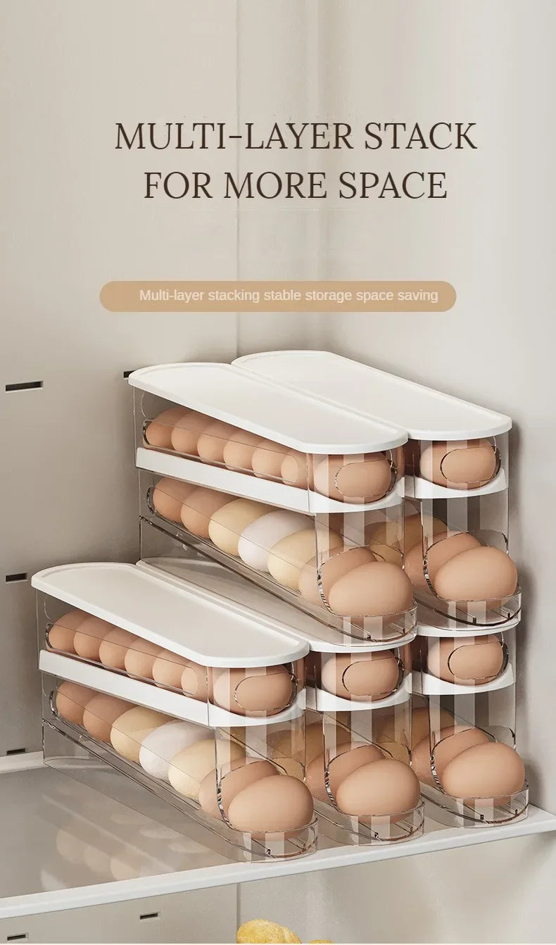 Bilayer Fridge Egg Storage Box Automatic Rolling Eggs Holder Rack Ladder Style Refrigerator Eggs Dispenser Egg Organizer Holder