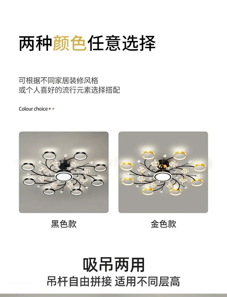 Nordic Living Room Modern Simple Atmospheric Luxury Ceiling Light Romantic Starry Sky Crystal Hall Chandelier Creative Black Art