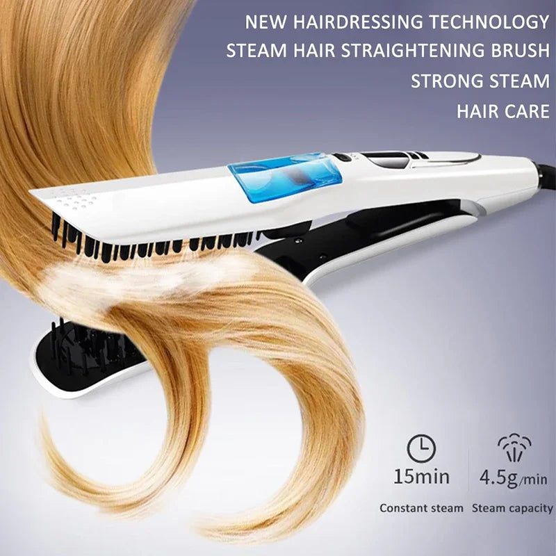 Professional Hair Straightener Brush Heating Hot Hair Combs Dual Voltage Titanium Curling Iron Steam Flat Iron