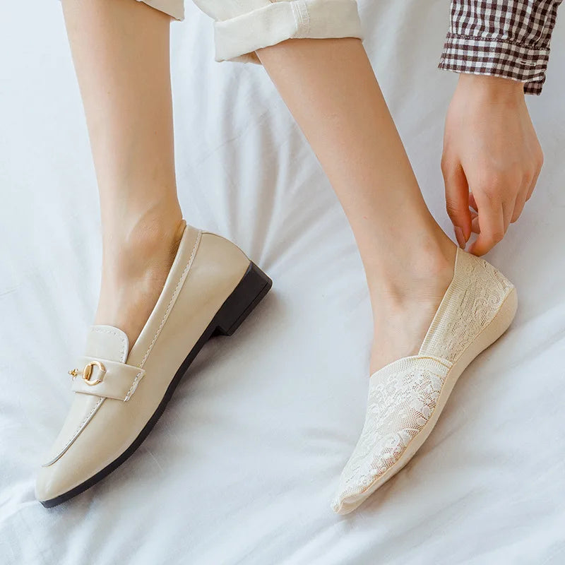 5Pair Women Socks Summer Thin Breathable Silicone Non-slip Ladies Invisible Lace Boat Sock Transparent Fashion Calcetines Mujer