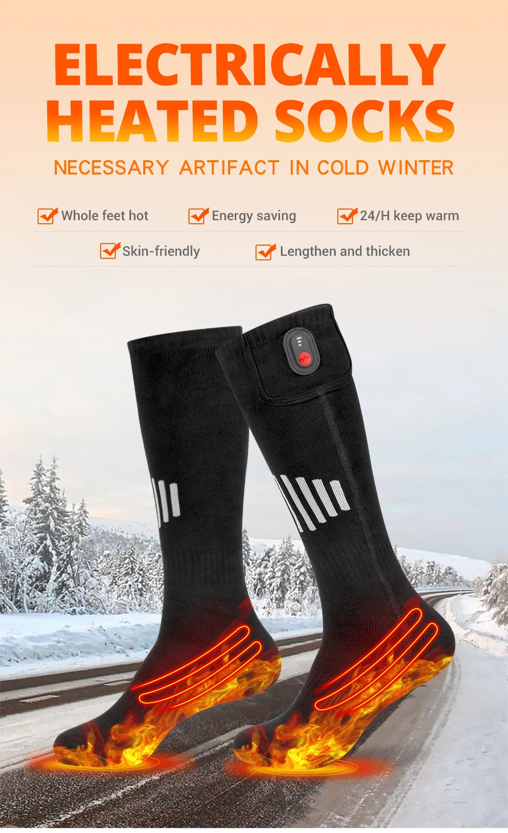 Heated Socks Winter Skiing Socks Rechargeable Warm Heating Socks With Battery Snowmobile Skiing Foot Warmer Camping Cycling