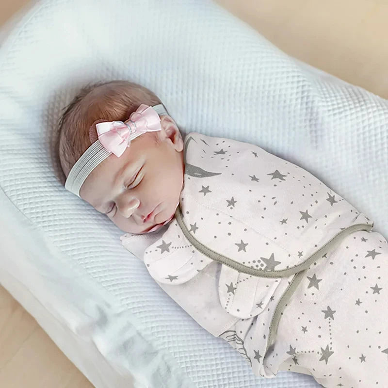 Cotton Newborn Swaddle Cartoon Printed Baby Blanket Hat Set All Seasons Adjustable Infant Sleeping Swaddle Wraps 0-6 Months