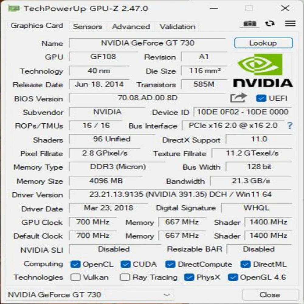 SEJISHI Video Card GeForce GT730 Display Vga Cards 2GB 4GB DDR3 128Bit Computer Graphics Card NVIDIA Game PC GT 730 HDMI DVI