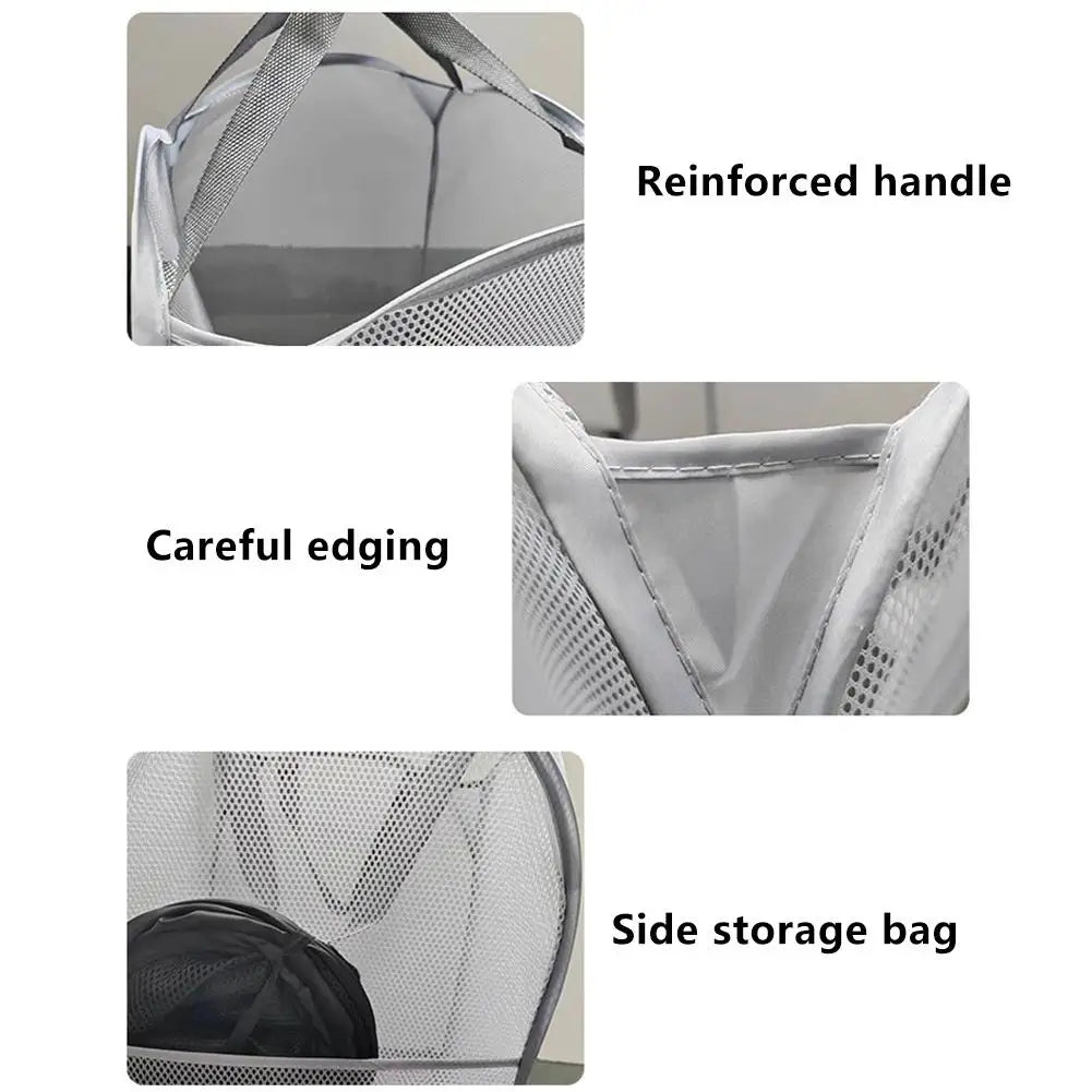 Folding Laundry Basket Organizer for Dirty Clothes Bathroom Clothes Mesh Storage Bag Household Wall Hanging Basket Frame Bucket
