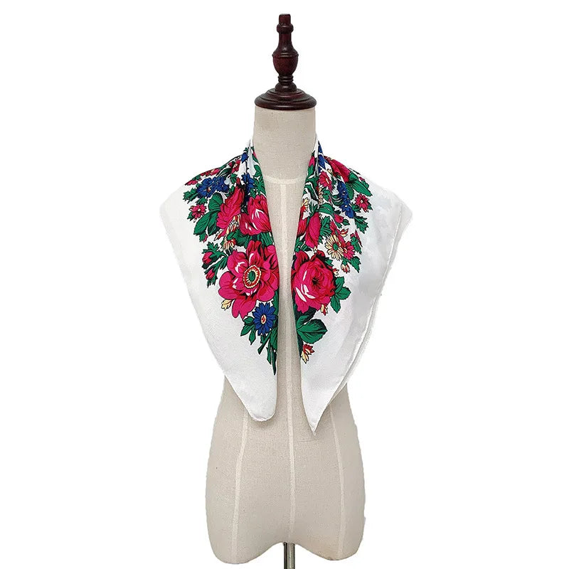 70*70cm Russian Style Square Scarf Women Luxury Floral Print Bnadana Headband Scarves Babushka Handkerchief Head Wraps