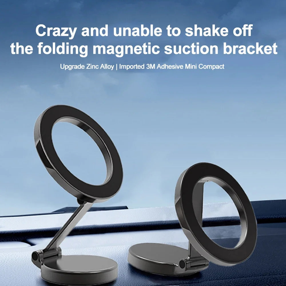Magnetic Car Phone Holder for MagSafe 360 degrees Adjustable Alloy Folding Magnetic Car Navigation Mount for iPhone 15 14 13 12