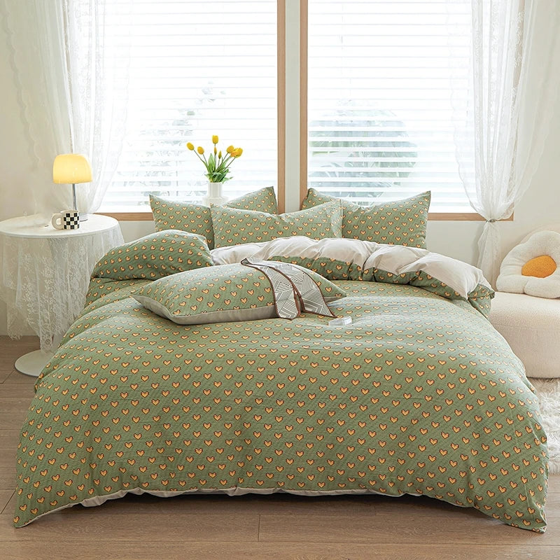 3pcs light gray Duvet Cover Set (1*Duvet Cover + 2*Pillowcase, Without Core), Fresh Flower Print Bedding Set, Soft Comfortable